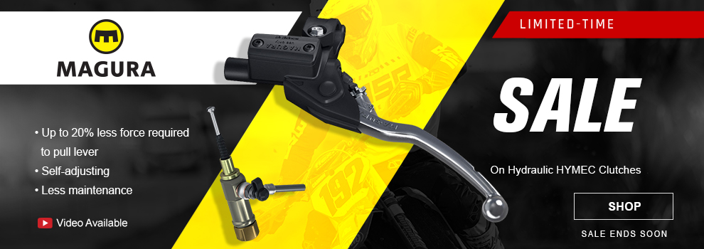 Magura, up to twenty percent less force required to pull lever, self-adjusting, less maintenance, video available, limited time sale, SHOP Button, sale ends soon